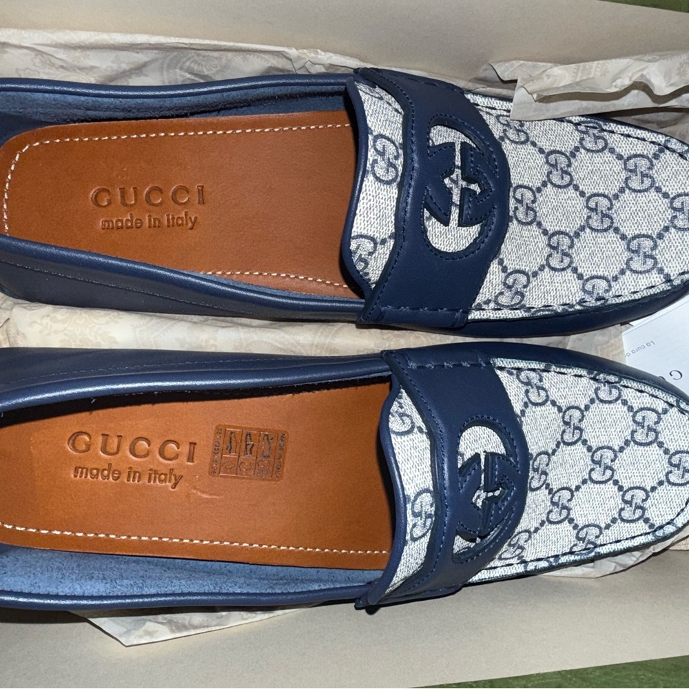 Gucci Blue and White Nautical Loafers